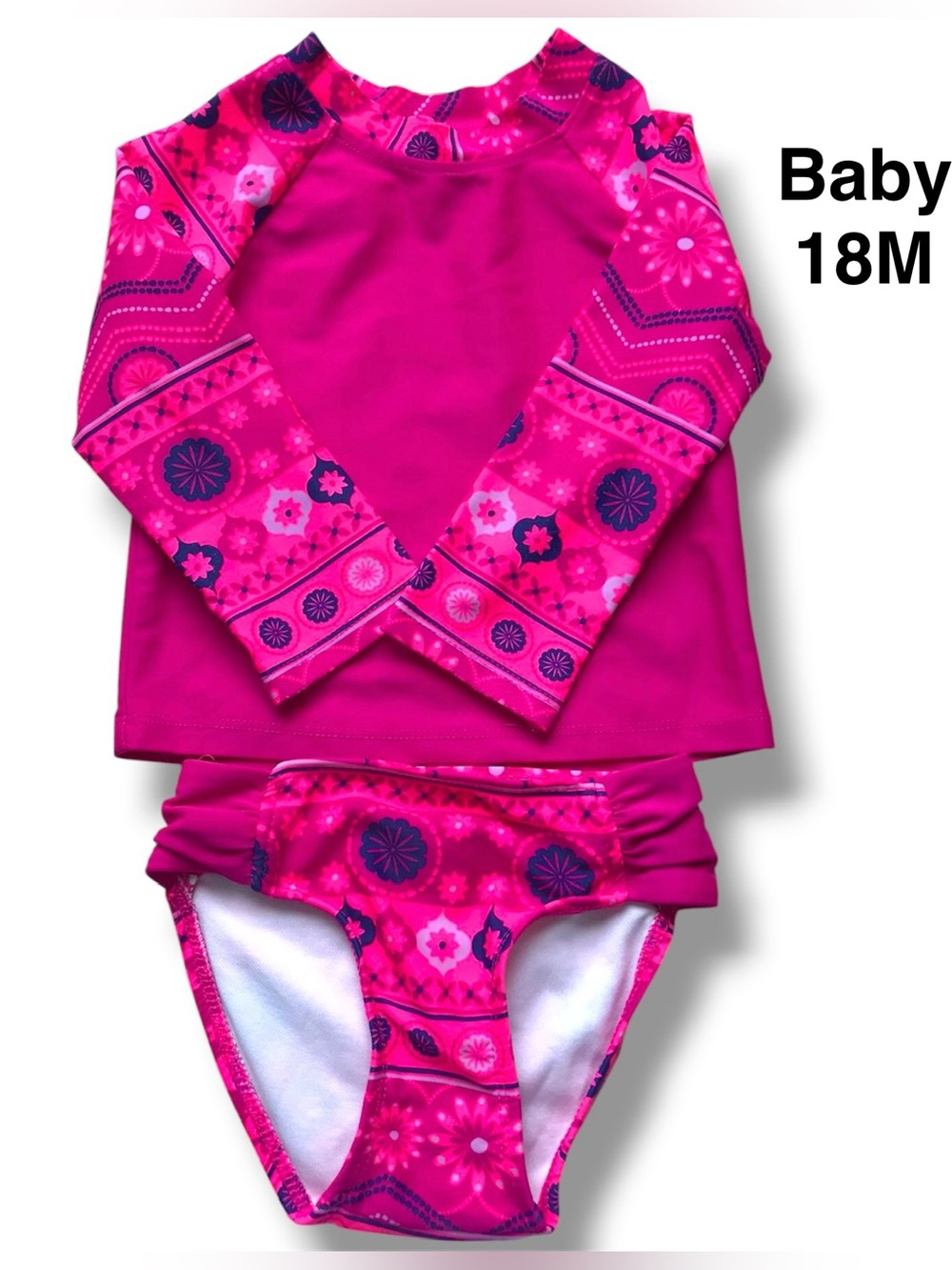 Pink Rashguard Swim Set with Artistic Pattern Size 18 months